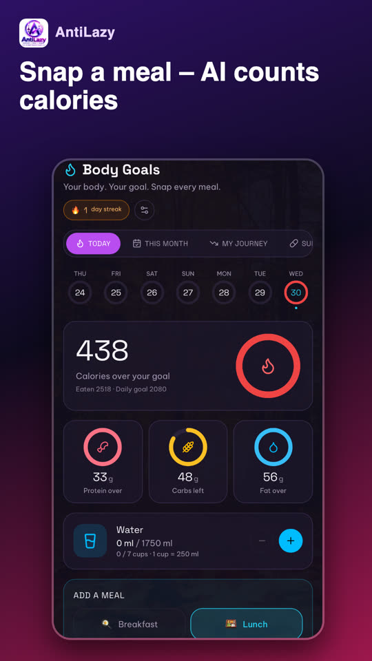 AntiLazy – AI Life Coach: Calorie Scanner, Trip Planner & Habits – screenshot 1