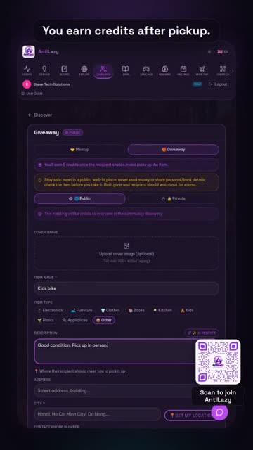 Give things away, earn credits – real app screenshot 2
