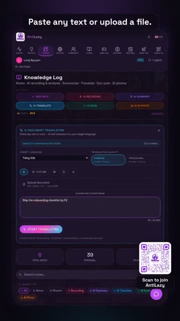 Translate notes and documents – real app screenshot 1