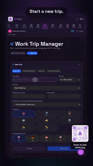 Business trip expenses and PDF report – real app screenshot 1