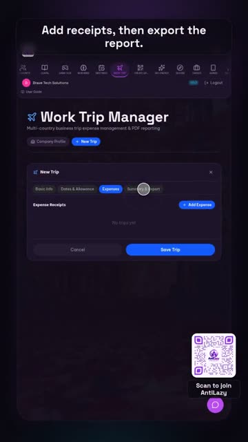 Business trip expenses and PDF report – real app screenshot 2