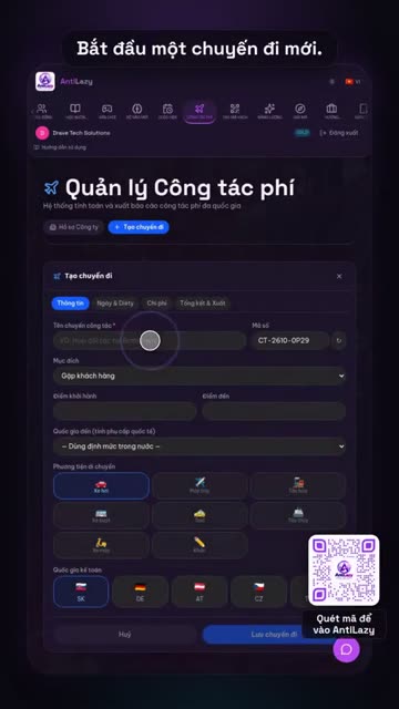 Công tác phí và báo cáo PDF – ảnh chụp thực tế từ app 1
