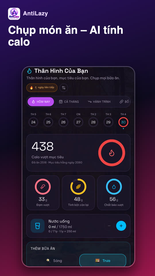 AntiLazy – AI Coach: Đếm calo bằng ảnh, Du lịch, Thói quen – screenshot 1
